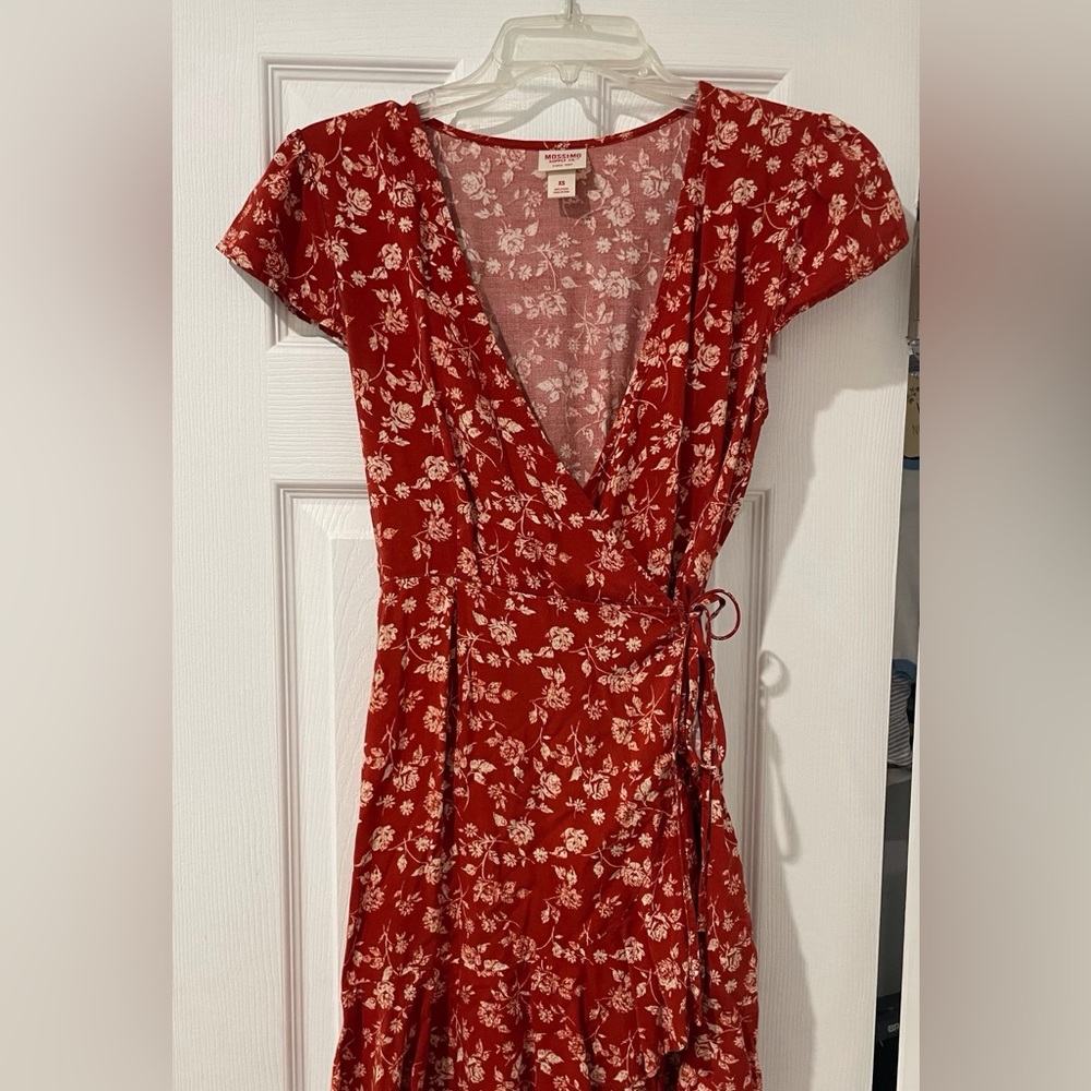 Red floral knee length dress
